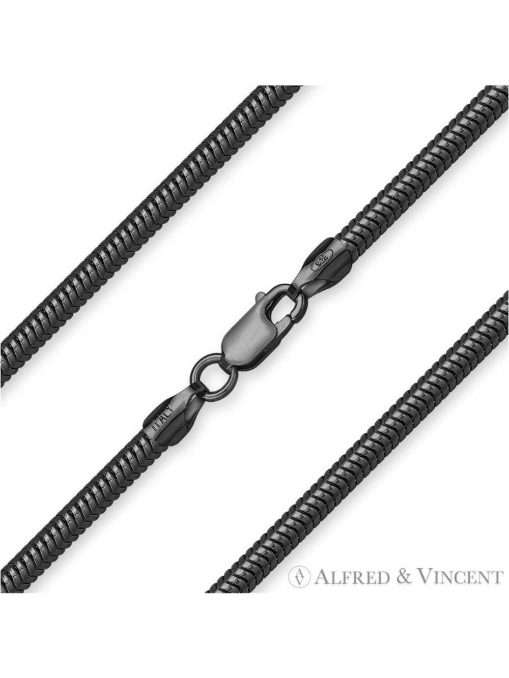 3mm Flexible Snake Link Chain Necklace in .925 Sterling Silver w/ Black Rhodium